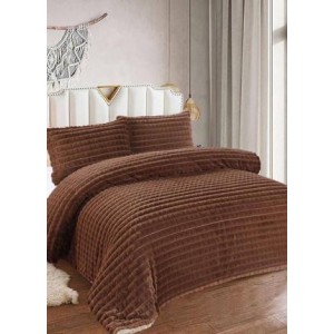 Lenjerie de Pat Dublu Premium Cocolino Teddy Bear, 4 Piese – Pluș Gofrat de Lux, Confort și Eleganță Suprema, Maro