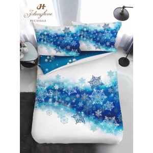 Lenjerie pat 1 PERSOANA, BUMBAC FINET, 4 piese, Identică cu Poza, Craciun, Alb, Bleu, fulgi de nea Lenjerie pat 1 PERSOANA, BUMBAC FINET, 4 piese, Identică cu Poza, Craciun, Alb, Bleu, fulgi de nea