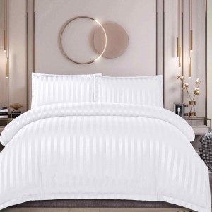 Lenjerie de Pat Dublu, HoReCa, 4 Piese din Damasc Finetat - Lux, Confort și Întreținere Ușoară, Fără Călcare, Alb