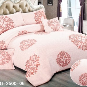 Lenjerie de Pat Dublu, 6 Piese, Tercot - Confort și Eleganță în Broderii si Culori Pastelate, Somon Lenjerie de Pat Dublu, 6 Piese, Tercot - Confort și Eleganță în Broderii si Culori Pastelate, Somon