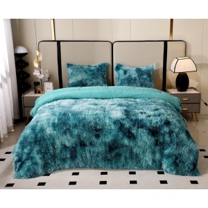 Pilota Super Pufoasă CoCoLiNo Fluffy cu Blăniță Sherpa Asortată, 200x230 cm, 4 kg, 2 Fețe de Pernă Asortate, 50x70cm – Căldură Instantă și Confort de Lux pentru Nopți Reci, Turquoise degrade