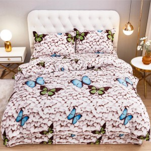 Lenjerie pentru Pat Dublu, Cocolino Premium, 4 Piese – Plușată, Groasă, și Călduroasă, Ideală pentru Iarnă –  Confort Maxim, Antișifonare, Gri-Multicolor, fluturi