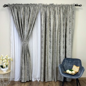 Draperie Catifea MYKONOS cu valuri rafinate aurii, 140cm latime x 260cm înălțime, cu TIV LAT, Grej - YNS33-23