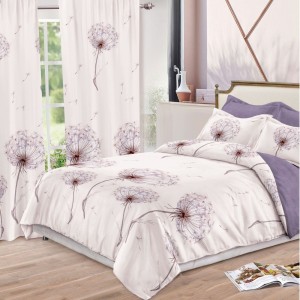 Lenjerie pat dublu,  FINET, 8 piese, cu 2 DRAPERII INCLUSE, Bej, papadii