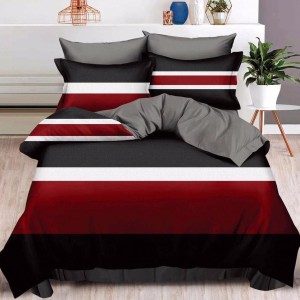 Lenjerie pat dublu,  FINET, 6 piese, Negru-Grena, dungi