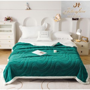 Pătură Super Soft Cocolino cu Blăniță, 200x230 cm – Eleganță și Căldură cu Model 3D în Relief, Valuri Elegante, Verde Smarald