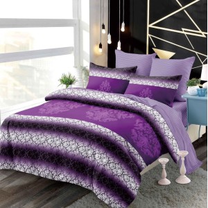 Lenjerie pat dublu,  FINET, cu elastic, 6 piese, Mov, model oriental