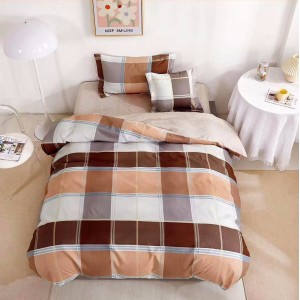 Lenjerie pat 1 PERSOANA,  FINET, 4 piese, cu ELASTIC, Maro, carouri