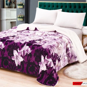 Pătură Luxoasă Cocolino din Microfibră Ultra-Moale, cu Blăniță Sherpa, 200x230 cm - Confort Maxim și Design Elegant pentru Nopți Perfecte, Mov, Lila, Crini