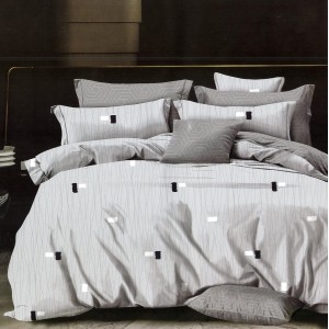 Lenjerie pat dublu,  FINET, 6 piese, cu ELASTIC, Gri, abstract