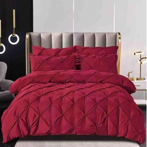 Lenjerie pat dublu,  FINET cu ELASTIC, 6 piese, PLIURI BRODATE, Jojo Home, Grena