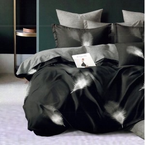 Lenjerie pat dublu,  FINET, 6 piese, Negru, pene