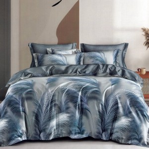 Lenjerie pat dublu,  FINET, 6 piese, Albastru, pene