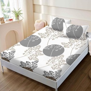 Cearsaf cu elastic, FINET, 160x200cm, 2 fete de perne 50x70cm, Gri-Bej, crengute, cercuri