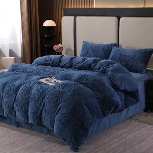 Lenjerie de Pat Dublu, Cocolino Ultra Pufoasă, 4 piese, cu Fluturi 3D – Somn Regal în Confort Absolut, Bleumarin deschis, fluturi