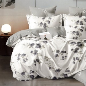 Lenjerie pat dublu,  FINET, 6 piese, Gri, flori