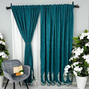 Draperie Blackout 80%, din Catifea cu Broderie, 140cm latime x 260cm înălțime, cu TIV LAT, Elite V3, Turquoise