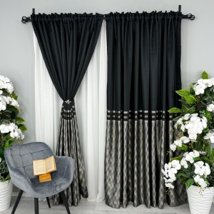 Set 2 Draperii Lines, tip panou 300cm x 232cm, Rejansa pt bara, Negru