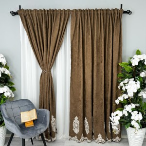 Draperie Blackout 80%, din Catifea cu Broderie, 140cm latime x 260cm înălțime, cu TIV LAT, Elite V1, Maro