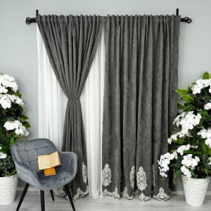 Draperie Blackout 80%, din Catifea cu Broderie, 140cm latime x 260cm înălțime, cu TIV LAT, Elite V1, Gri Draperie Blackout 80%, din Catifea cu Broderie, 140cm latime x 260cm înălțime, cu TIV LAT, Elite V1, Gri