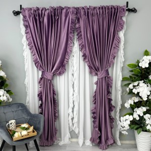 Draperie din catifea, cu volanase, Lila, 200cm latime x 2.4m inaltime, cu rejansa pentru sina