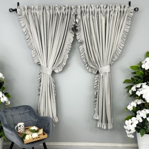Set 2 Draperii din catifea, cu volanase - 400cm x 210 cm, rejansa pt.sina , gri deschis