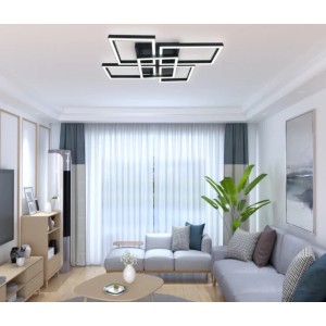 Lustra LED RFAN, Model FX60279-3+2, Cu Telecomanda, 3 Tipuri De Lumina, Intensitate Reglabila, 100W, Negru