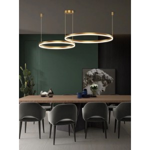 Lustra LED Tip Pendul RFAN, Model F203002/2, Cu Telecomanda, 3 Tipuri De Lumina, Inaltime Reglabila, 120W, Auriu