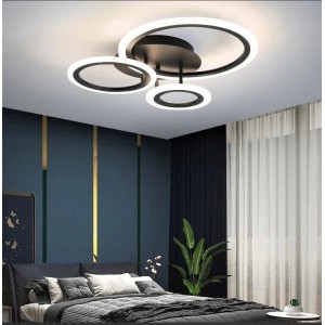 Lustra LED RFAN, Model K001-3, Cu Telecomanda, 3 Tipuri De Lumina, Intensitate Reglabila, 66W, Negru