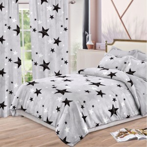 Lenjerie pat dublu,  FINET, 8 piese, cu 2 DRAPERII INCLUSE, Gri, stelute