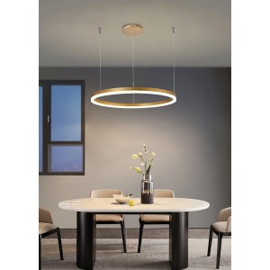 Lustra LED Tip Pendul RFAN, Model F203002/1, Cu Telecomanda, 3 Tipuri De Lumina, Inaltime Reglabila, 74W, Auriu