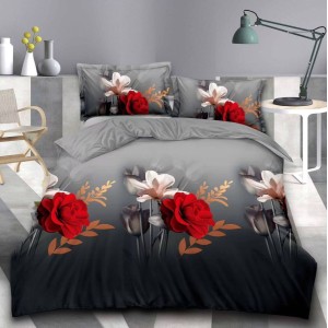 Lenjerie pat dublu, 4 piese, IMPRIMEU 3D Multiplicat Multiplicat, Microfibra, Gri-Rosu, flori Lenjerie pat dublu, 4 piese, IMPRIMEU 3D Multiplicat Multiplicat, Microfibra, Gri-Rosu, flori