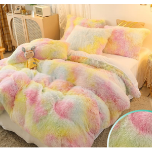 Lenjerie pat super pufoasa, COCOLINO Fluffy,  4 piese, Multicolor deschis degrade