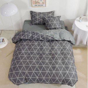 Lenjerie pat 1 PERSOANA,  FINET, 4 piese, cu ELASTIC, Gri, forme geometrice