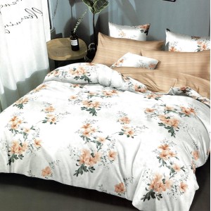 Lenjerie pat dublu,  FINET, 6 piese, Bej, flori