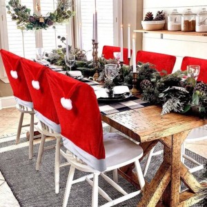 Set de 6 Huse pentru Spătarul Scaunului, Roșu, Alb, Polipropilenă, Craciun Set de 6 Huse pentru Spătarul Scaunului, Roșu, Alb, Polipropilenă, Craciun