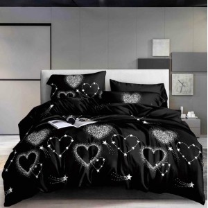 Lenjerie pat dublu, 4 piese, IMPRIMEU 3D Multiplicat Multiplicat, Microfibra, Negru, inimioare Lenjerie pat dublu, 4 piese, IMPRIMEU 3D Multiplicat Multiplicat, Microfibra, Negru, inimioare