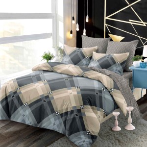 Lenjerie pat dublu,  FINET, cu elastic, 6 piese, Bej, Gri, Forme Geometrice