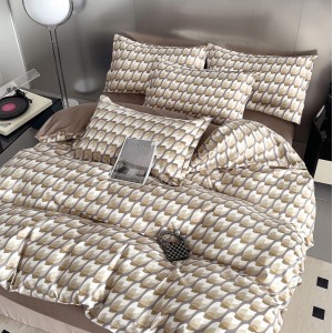 Lenjerie pat dublu,  FINET, 6 piese, Maro, abstract