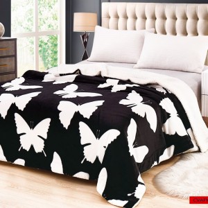 Pătură Luxoasă Cocolino din Microfibră Ultra-Moale, cu Blăniță Sherpa, 200x230 cm - Confort Maxim și Design Elegant pentru Nopți Perfecte, Negru, Alb, Fluturi