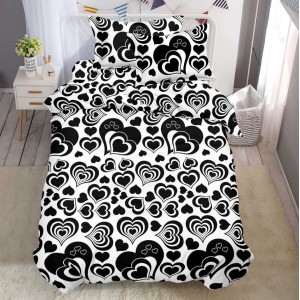 Lenjerie pat 1 PERSOANA, 3 piese, IMPRIMEU 3D Multiplicat, Microfibra, Alb-Negru, inimioare Lenjerie pat 1 PERSOANA, 3 piese, IMPRIMEU 3D Multiplicat, Microfibra, Alb-Negru, inimioare