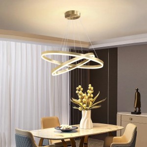 Lustra LED Tip Pendul RFAN, Model F312/2, Cu Telecomanda, 3 Tipuri De Lumina, Inaltime Reglabila, 112W, Auriu