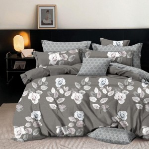 Lenjerie pat dublu,  FINET, 6 piese, Gri, trandafiri