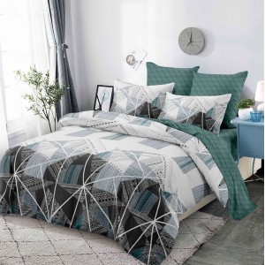 Lenjerie pat dublu,  FINET, cu elastic, 6 piese, Turquoise, forme geometrice