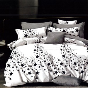 Lenjerie pat dublu,  FINET, 6 piese, cu ELASTIC, Gri, stelute
