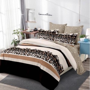 Lenjerie pat dublu,  FINET, cu elastic, 6 piese, Bej, Maro, Dungi, Animal Print