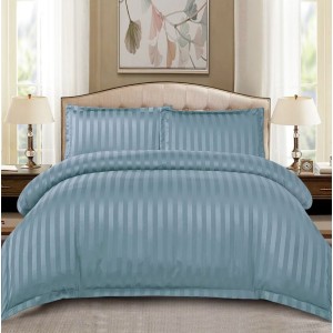 Lenjerie HoReCa, pat dublu, Damasc Finetat Deluxe cu Elastic, 4 piese, Gri albastrui