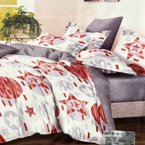 Lenjerie pat dublu,  FINET, 6 piese, Alb, Gri, Roșu, steluțe, buline