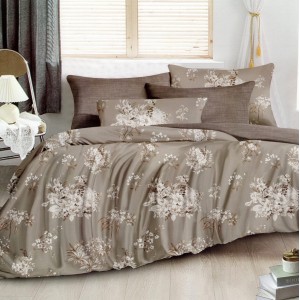 Lenjerie pat dublu,  FINET, 6 piese, Bej, flori