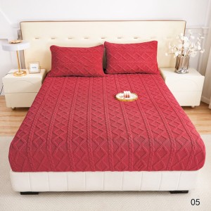 Cearșaf cu Elastic Cocolino 180x200x25 cm – Set cu 2 Fețe de Pernă, Model Tricotat, Gros și Pufos, Calitate Premium pentru Confort și Eleganță, Grena